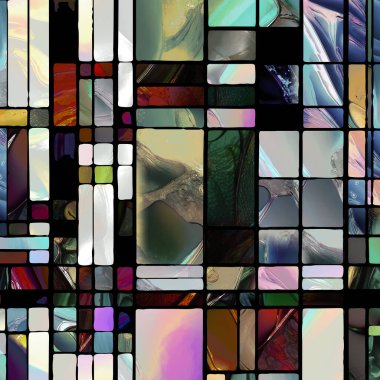 Sharp Stained Glass series. Artistic abstraction of abstract color glass patterns on the subject of chroma, light and pattern perception, geometry of color and design.