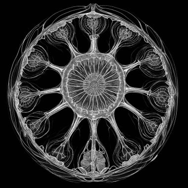 Yaşam formları dizisinin yaratılışı. Sanatsal illüstrasyon, hayal gücü, kompozisyon ve tasarım üzerine dijital nokta koyma tekniğiyle tasarlanmış klasik yaşam formu tasviri üzerine modern bir bakış açısının sanatsal soyutlanması.