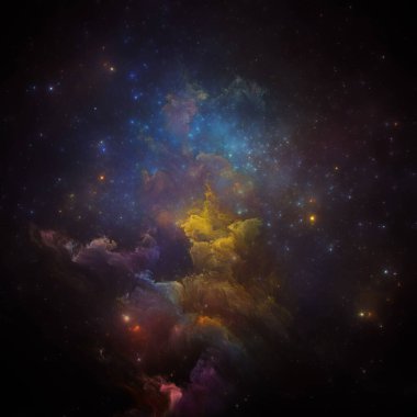 Rüya Bulutsusu serisi. Fraktal yıldızların sanatsal soyutlanması ve bilimsel illüstrasyon, hayal gücü, sanat ve tasarım konularında nebula çizimi.