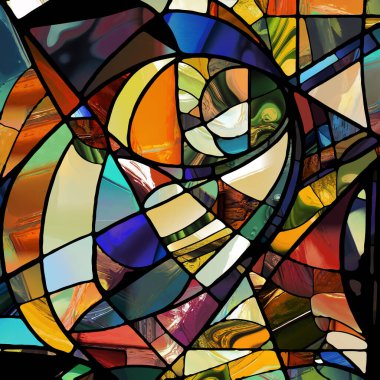 Sharp Stained Glass series. Abstract background made of abstract color glass patterns on the subject of chroma, light and pattern perception, geometry of color and design.