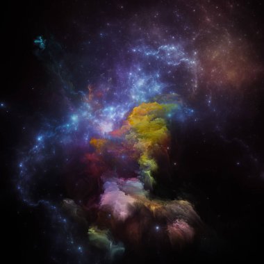 Rüya Bulutsusu serisi. Fraktal yıldızların bileşimi ve bilim, sanat, fantezi ve grafik tasarım üzerine boyanmış nebula.