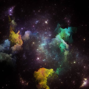 Rüya Bulutsusu serisi. Fraktal yıldızların bileşimi ve bilim, sanat, fantezi ve grafik tasarım üzerine boyanmış nebula.