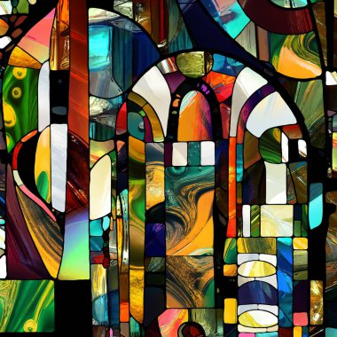 Sharp Stained Glass series. Composition of abstract color glass patterns on the subject of chroma, light and pattern perception, geometry of color and design.