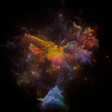 Rüya Bulutsusu serisi. Bilimsel illüstrasyon, hayal gücü, sanat ve tasarım konularındaki boyalı nebula ve fraktal yıldızların bileşimi.