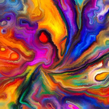 Parçalanma serisinin ruhu. Dijital sanat, renk algısı, birlik, bütünleşme ve tasarım konularındaki renkli ve desenli elementlerden oluşan tasarım.