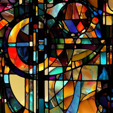 Sharp Stained Glass series. Composition of abstract color glass patterns on the subject of chroma, light and pattern perception, geometry of color and design.