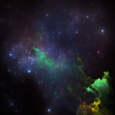 Rüya Bulutsusu serisi. Bilimsel illüstrasyon, hayal gücü, sanat ve tasarım konularında boyalı nebula ve fraktal yıldızlardan oluşan soyut tasarım.