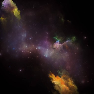 Rüya Bulutsusu serisi. Fraktal yıldızların düzenlenmesi ve bilim, sanat, fantezi ve grafik tasarım üzerine boyanmış nebula.