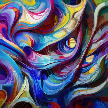 Shape Dreams serisi. Sanat, yaratıcılık, hayal gücü ve grafik tasarım konularında parçalanmış renk kalıplarının dijital suluboya renginin bileşimi.