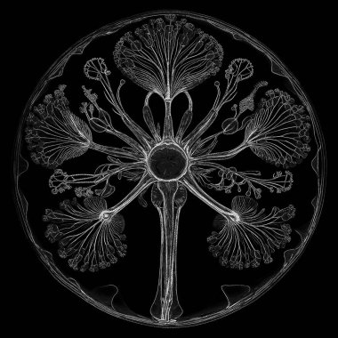 Yaradılış serisinin yaşam formları. Dijital sanat, ışık algısı, hayal gücü ve yaratıcılık konularında doğayı dijital sanatla tasvir eden, noktacı bir tarzda yapılmış soyut bir yaşam formu..