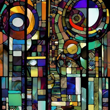 Sharp Stained Glass series. Artistic abstraction of abstract color glass patterns on the subject of chroma, light and pattern perception, geometry of color and design.