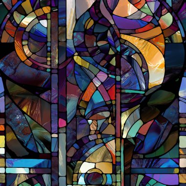 Sharp Stained Glass series. Artistic abstraction of abstract color glass patterns on the subject of chroma, light and pattern perception, geometry of color and design.