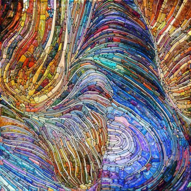 Shimmering Glass series. Abstract design made of saturated refracted glass patterns on the subject of sensory enchantment, light perception, imagination and creativity.