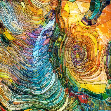 Shimmering Glass series. Background composition of saturated refracted glass patterns on the subject of sensory enchantment, light perception, imagination and creativity.