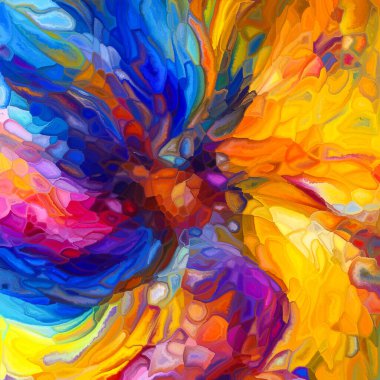 Parçalanma serisinin ruhu. Birliğin arayışı, bütünleşme, gerçekliğin tutarlı görüşü konularındaki boyanmış mozaik elementlerin arkaplan bileşimi.