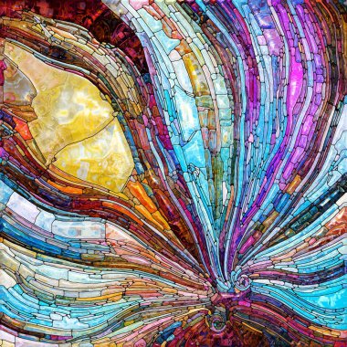 Shimmering Glass series. Background composition of saturated refracted glass patterns on the subject of sensory enchantment, light perception, imagination and creativity.