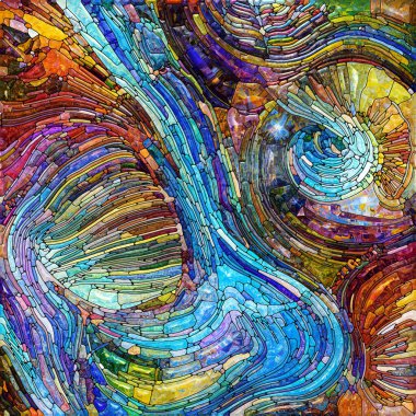 Shimmering Glass series. Abstract design made of saturated refracted glass patterns on the subject of sensory enchantment, light perception, imagination and creativity.