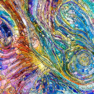 Shimmering Glass series. Abstract design made of saturated refracted glass patterns on the subject of sensory enchantment, light perception, imagination and creativity.