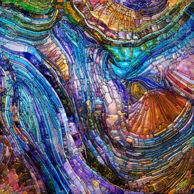 Shimmering Glass series. Abstract design made of saturated refracted glass patterns on the subject of sensory enchantment, light perception, imagination and creativity.