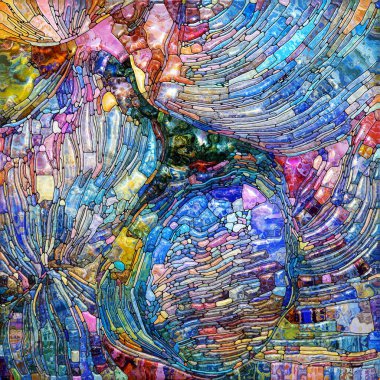 Shimmering Glass series. Abstract design made of saturated refracted glass patterns on the subject of sensory enchantment, light perception, imagination and creativity.