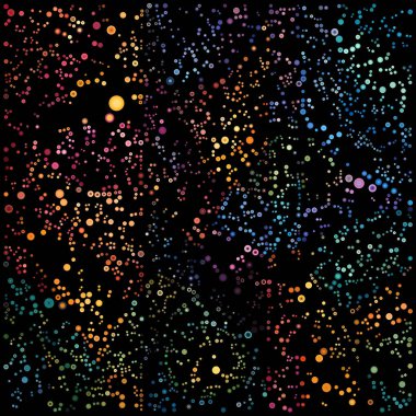 Dairesel gerçeklik serisi. Parlayan noktaların akış düzeni moleküler teori, atomik soyutlama ve görsel birlik konularında kademeli yollar oluşturuyor..