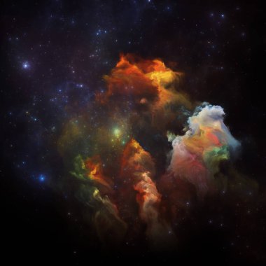 Rüya Bulutsusu serisi. Fraktal yıldızlardan oluşmuş tasarım ve bilimsel illüstrasyon, hayal gücü, sanat ve tasarım üzerine boyanmış nebula.