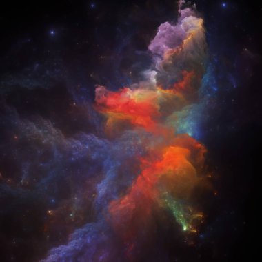Rüya Bulutsusu serisi. Bilimsel illüstrasyon, hayal gücü, sanat ve tasarım konularında boyalı nebula ve fraktal yıldızlardan oluşan soyut tasarım.