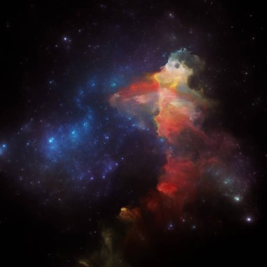 Rüya Bulutsusu serisi. Fraktal yıldızlardan yapılmış tasarım ve bilimsel illüstrasyon, hayal gücü, sanat ve tasarım üzerine boyanmış nebula.