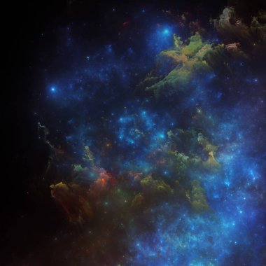 Rüya Bulutsusu serisi. Bilimsel illüstrasyon, hayal gücü, sanat ve tasarım konularında boyalı nebula ve fraktal yıldızların arka plan tasarımı.