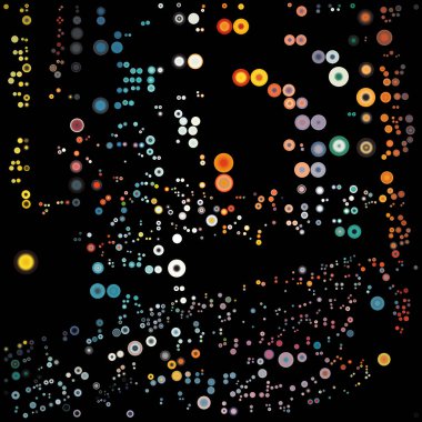 Dot World serisi. Görsel algı, atom tasarımı, moleküler teori ve soyutlama konularındaki dalgalanmaları andıran eş merkezli çemberler..