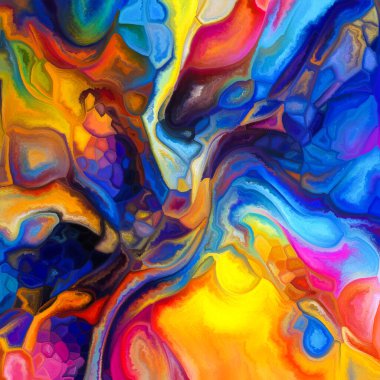 Parçalanma serisinin ruhu. Renkli ve desenli elementlerin özdeşleştirilmiş arka plan bileşimi, birlik arayışı, bütünleşme, gerçekliğin bütünleşik görünümü.