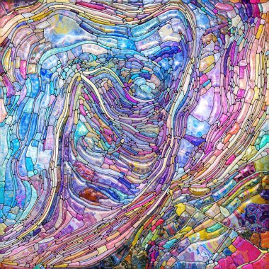 Shimmering Glass series. Background composition of saturated refracted glass patterns on the subject of sensory enchantment, light perception, imagination and creativity.