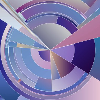 Renkli Tekerlek serisi. Görselleştirme, sanat, bilim, renk teorisi ve tasarım konularında karmaşık tonsal değişimlerle geometrik katmanların genişletilmesi ve kalın açısal desenler.