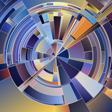 Renkli Tekerlek serisi. Bilim, konsept tasarım, sanat, görselleştirme ve renk teorisi üzerinde canlı açısal unsurlara sahip eş merkezli geometrik desenler.