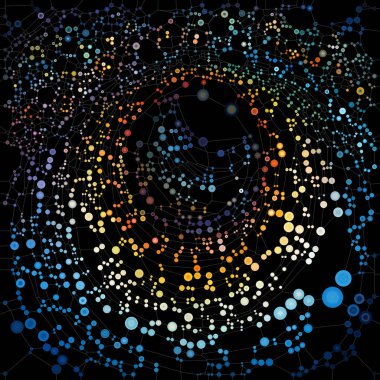 Moleküler bağlantılar serisi. Moleküler teori, korusküler tasarım, bağlantı ve birlik konularındaki karmaşık kalıplarla birbirine bağlı canlı kürelerin bileşimi.