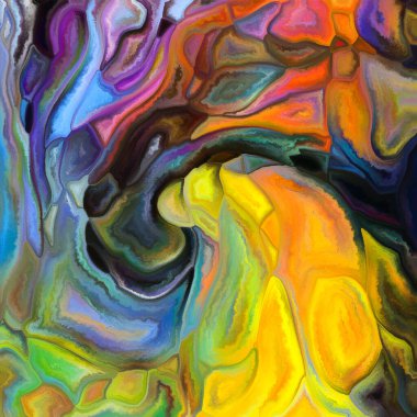 Örtülü Palet serisi. Birlik arayışı, bütünleşme, gerçeklik görüşü konularında bütünleşik bir bütün oluşturan boyanmış parçaların arkaplan tasarımı.