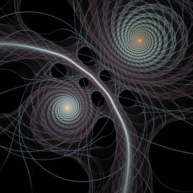 Frekans Hareketi serisi. Modern bilim ve araştırma konularındaki girdap, bükülme ve etkileşim dalgalarından oluşan soyut bir tasarım..