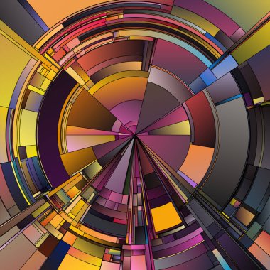 Renkli Palet serisi. Sanat, bilim, renk teorisi, konsept tasarımı ve görselleştirme konularında kesişen açısal şekiller ve gradyanlarla geometrik kavislerin yayılması.