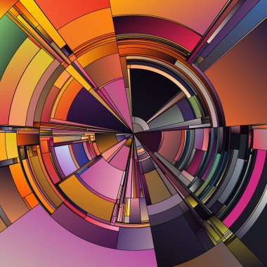 Renkli Tekerlek serisi. Kavram tasarımı, sanat, görselleştirme, bilim ve kaos içinde düzen konularındaki karmaşık tonsal zıtlıklar ve canlı katmanlarla dairesel kalıpların genişletilmesi.
