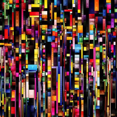 Sayısal Döşeme serisi. Platonik alan adı, dijital soyutlama, bilim, geometri ve matematiksel soyutlama konularındaki sayıların dikey çizgilerinin sistematik düzeni.