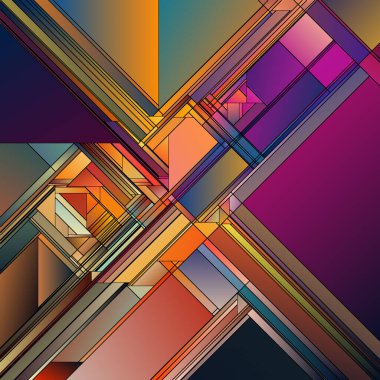 Kapatılmış Renk serisi. Geometrik desenler, kompozisyon, görsel sanat, tasarım birliği, renk algısı ve renk teorisi konularında birbiriyle örtüşen, ışık saçan, örtüşen mozaiklere dönüşür..