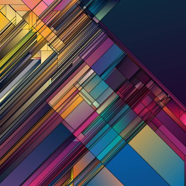 Parçalanmış Gradyan serisi. Renkli iç içe geçmiş prizmalar görsel sanat, renk teorisi, kompozisyon, renk algısı ve tasarım birliği konularında karmaşık gradyan tasarımlar üretiyor..