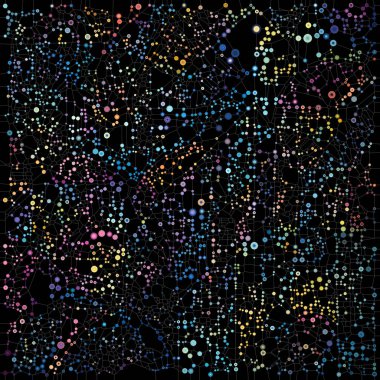 Moleküler bağlantılar serisi. Moleküler teori, korusküler tasarım, bağlantı ve birlik konularındaki karmaşık kalıplarla birbirine bağlı canlı kürelerin bileşimi.