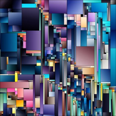 Gradyan Parçalar serisi. Canlı gradyan dikdörtgenler kompozisyon, renk teorisi, renk algısı, tasarım ve görsel sanatın birliği konularında dinamik desenler oluşturmak için birleştirici bir şekilde düzenlenmiştir..