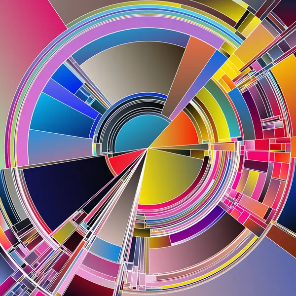 Renkli Tekerlek serisi. Renk teorisi, görselleştirme, tasarım, bilim ve sanat konularındaki açısal geçişler ve canlı tonların bir karışımıyla soyut radyal mozaik..