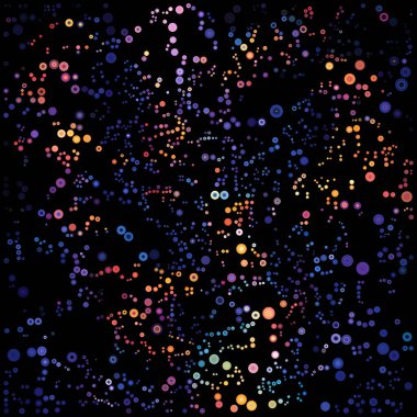 Dot World serisi. Parlak noktaların birleşimi moleküler uyum, görsel soyutlama ve atomik tasarım konularında geniş bir alan hissi yaratıyor..