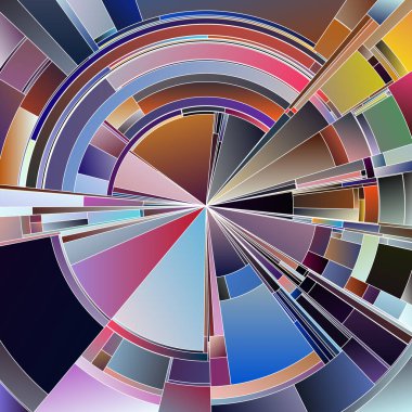 Renkli Tekerlek serisi. Kavram tasarımı, sanat, görselleştirme, bilim ve kaos içinde düzen konularındaki karmaşık tonsal zıtlıklar ve canlı katmanlarla dairesel kalıpların genişletilmesi.