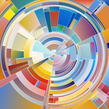 Çarkıfelek serisi. Renk teorisi, bilim, görselleştirme, sanat ve tasarım konularında dinamik tonsal değişkenlerle dairesel elementlerin üst üste bindirilmesi ve kalın karşıtlıklar.