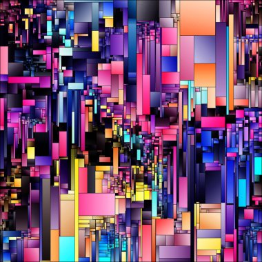 Gradyan Soyutlama Serisi. Tasarım, kompozisyon, görsel sanat, renk algısı ve renk teorisi konularında keskin kenarlı çok renkli panellerin geometrik düzenlenmesi.