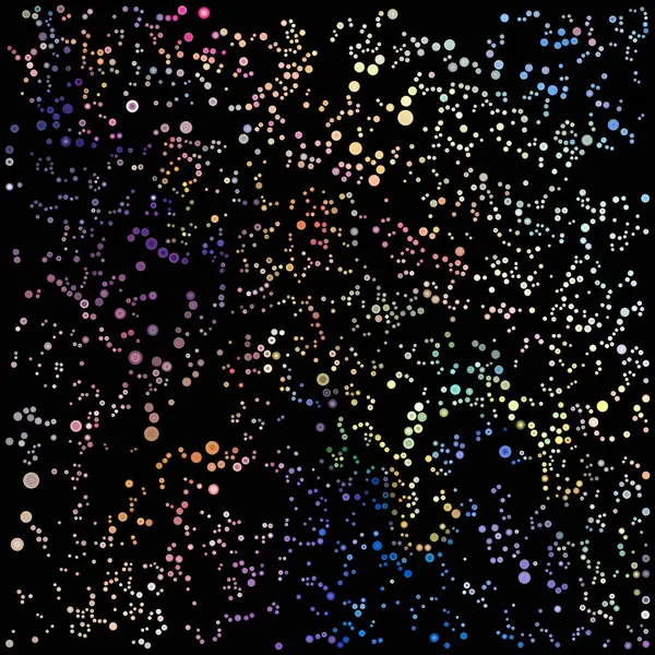 Noktalı Alan Dizisi. Üst üste binen noktaların canlı tasarımı, korusküler teori, görsel algı, birlik ve soyutlama konularında enerji yayıyor gibi görünüyor..